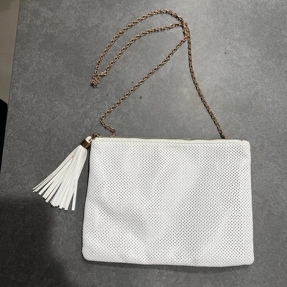 White Crossbody or Clutch bag with detachable chain
